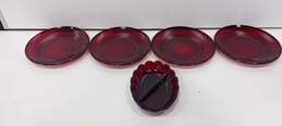Vintage Bundle of 4 Red Glass Plates w/Ash Tray