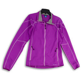 Womens Purple Pockets Long Sleeve Collared Full-Zip Jacket Size TS