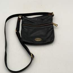 Fossil Womens Black Leather Zipped Pocket Adjustable Strap Crossbody Bag Purse