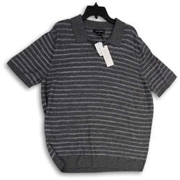 NWT Mens Gray Striped Spread Collar Short Sleeve Pullover Sweater Size XL
