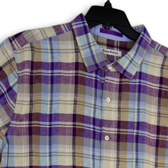 Mens Multicolor Plaid Short Sleeve Point Collar Button-Up Shirt Size XXL image number 3