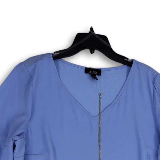 Womens Blue V-Neck 3/4 Bell Sleeve Hi-Low Hem Pullover Blouse Top Size XXL image number 3
