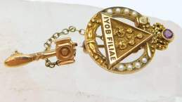 Vintage 10K Yellow Gold Seed Pearl Iyob Filiae Job's Daughters Masonic Pin 2.7g alternative image