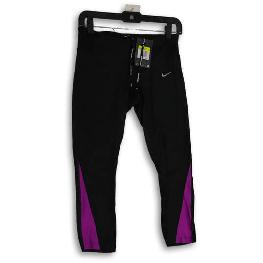 Buy the NWT Womens Black Purple Dri-Fit Elastic Waist Cropped Leggings Size  S
