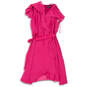Womens Pink V-Neck Belted Ruffle Short Sleeve Back Zip A-Line Dress Size 24 image number 1