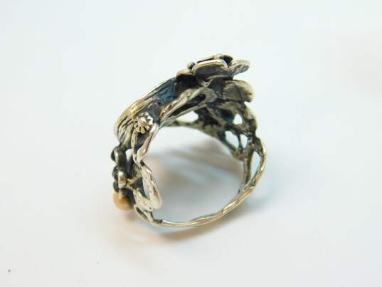 Rustic Artisan 925 Roman Glass Pearl Garnet Floral Ring 11.7g image number 7
