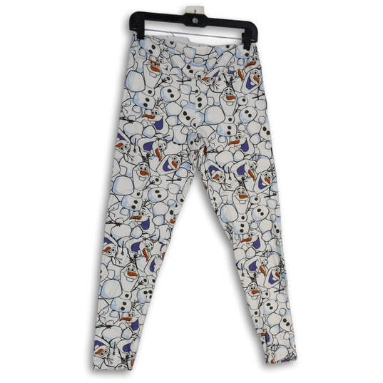 NWT Womens White Olaf Print Elastic Waist Pull-On Ankle Leggings Size M image number 2