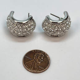 Designer Swarovski Silver-Tone Clear Crystal Open Fashionable Hoop Earrings alternative image