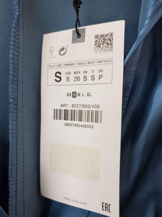 Zara Blue Satin Button Down Long Collared Shirt Dress Size S image number 4