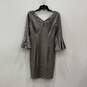 Womens Silver Bell Sleeve V-Neck Back Zip Sequin Sheath Dress Size 4 image number 2
