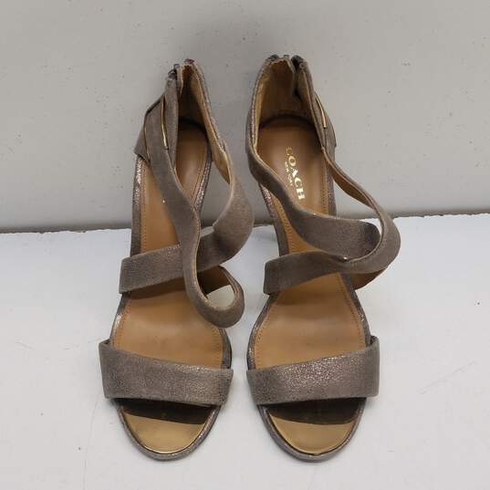 COACH Halsey Gray Leather Sandal Pump Heels Shoes Size 6 B image number 1