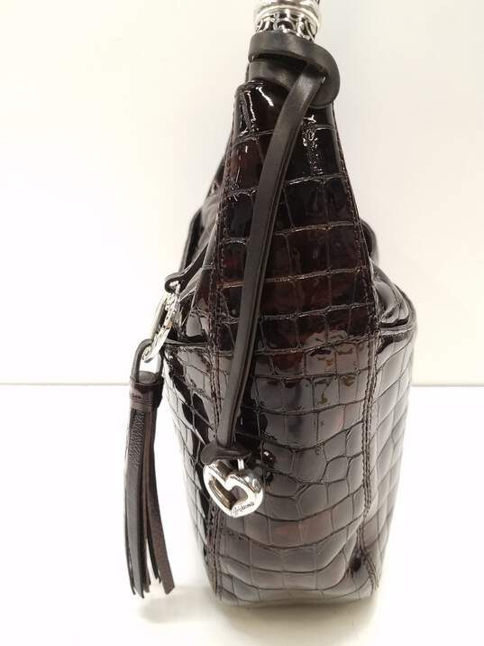 Brighton Patent Leather Croc Embossed Shoulder Bag Brown image number 7