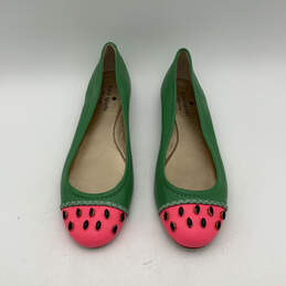 Womens Green Leather Round Toe Embellished Slip-On Ballet Flats Size 8 M