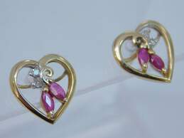 Romantic 14K Yellow Gold Spinel & Diamond Accent Heart Stud Earrings 1.6g alternative image