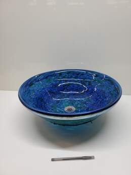 Untested Hand Blown Glass Blue Green Sink Basin W/Drain Cover