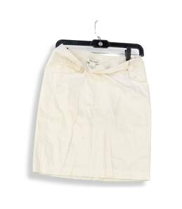 Womens White Elastic Waist Light Wash Straight & Pencil Skirt Size 4