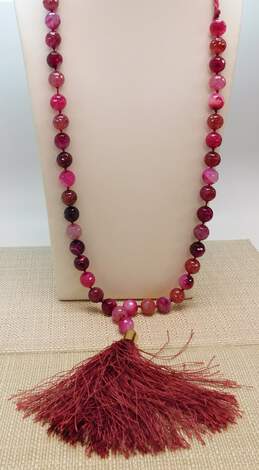 Artisan Ruby Dyed Quartz And Pearl Statement Necklaces 398.3g