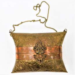 Vintage Brass & Copper Hardshell Art Nouveau Pillow Purse