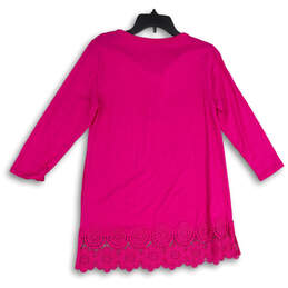 NWT Womens Pink Lace Split Neck Long Sleeve Pullover Tunic Blouse Top Sz S alternative image