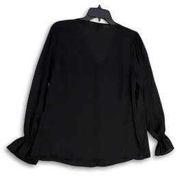 NWT Womens Black Long Sleeve V-Neck Button Front Blouse Top Size Medium alternative image
