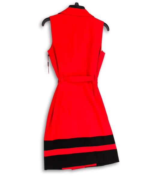 NWT Womens Red Sleeveless Notch Collar Tie Waist Wrap Dress Size 4 image number 4