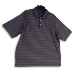 Mens Gray Striped Collared Front Button Short Sleeve Polo Shirt Size XL