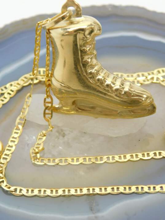 14K Gold Puffed Ice Skate Pendant Anchor Chain Necklace 5.5g image number 3