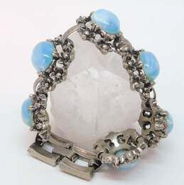 Vintage Ornate Silver Tone & Blue Cabochon Panel Bracelet 57.2g alternative image
