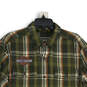 Mens Green Plaid Long Sleeve Flap Pockets Collared Button-Up Shirt Size L image number 3