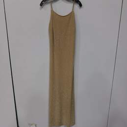 Bari Jay Gold Sequined Lace-Up Back Evening Gown Size 11-12