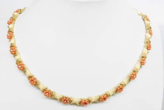 VNTG Gold Tone Coral, Faux Pearl & Nephrite Jewelry image number 2