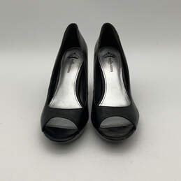 Womens Black Leather Peep Toe Classic Slip-On Stiletto Pump Heels Size 8M alternative image