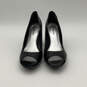 Womens Black Leather Peep Toe Classic Slip-On Stiletto Pump Heels Size 8M image number 2