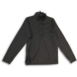 Mens Black Long Sleeve Mock Neck Half Zip Pullover Jacket Size Large