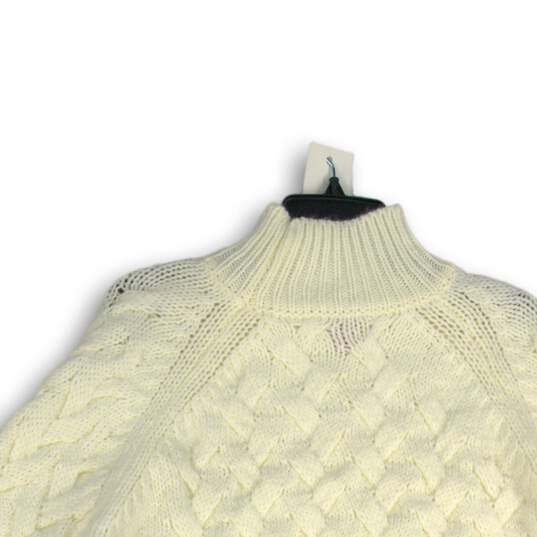 NWT Womens White Braided Long Sleeve Mock Neck Knitted Pullover Sweater Size M image number 4