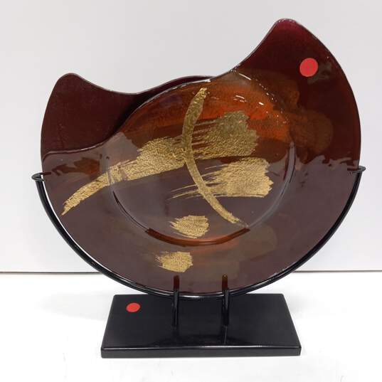 Brown Art Glass Sculpture w/ Base image number 2