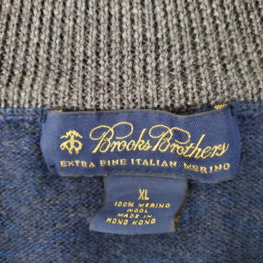 Brooks Brothers Extra Fine Italian 100% Merino Wool Navy Blue Half Zip Sweater Size XL image number 3