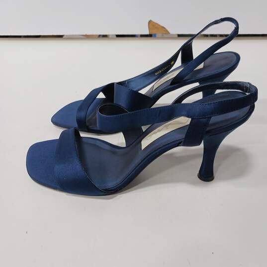 Women's French Navy Satin Nina Heels Size 8 1/2M With Box image number 3