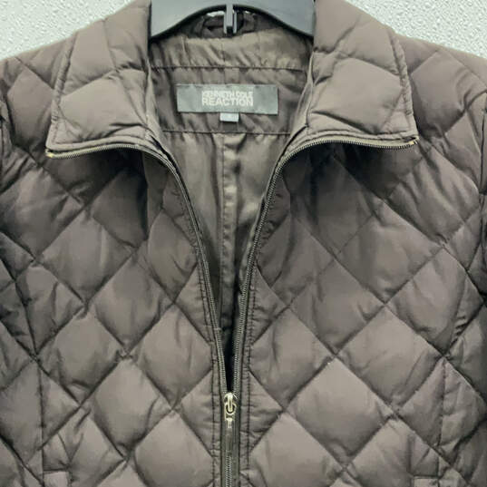 Womens Brown Long Sleeve Collared Pockets Full Zip Quilted Jacket Size S image number 3