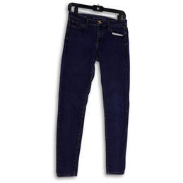 Womens Blue Denim Dark Wash Stretch Pockets Skinny Leg Jeans Size 26
