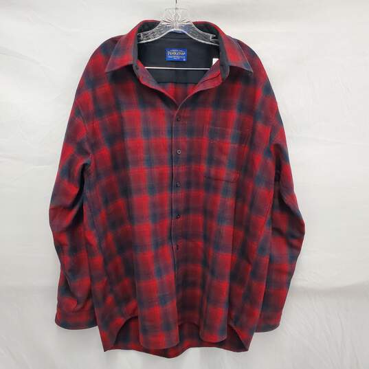 VTG Pendleton MN's Virgin Wool Red Plaid Long Sleeve Shirt Size XL image number 1