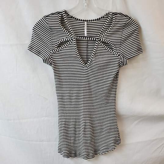 Free People Frenchie Striped Black & White Cutout Shirt Size S image number 1