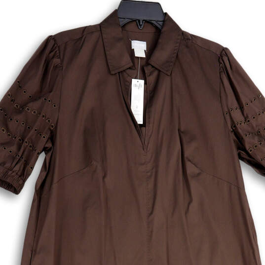 NWT Womens Brown Collared Short Sleeve Pullover Shift Dress Size 2 image number 3