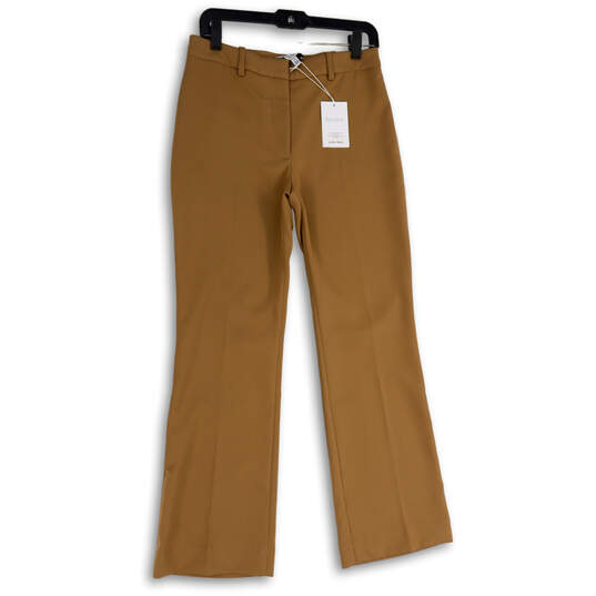 NWT Womens Brown Flat Front Welt Pocket Wide Leg Dress Pants 6 image number 4