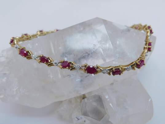 10K Yellow Gold Ruby & Diamond Accent Bracelet 6.0g image number 3