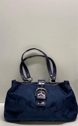 Coach Signature Jacquard/Leather Soho Blue Satchel Shoulder Bag
