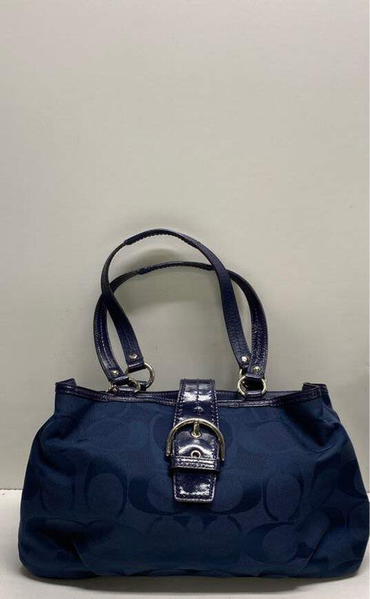 Coach Signature Jacquard/Leather Soho Blue Satchel Shoulder Bag image number 1