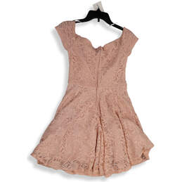 Womens Pink Floral Lace Cap Sleeve Back Zip Short Fit & Flare Dress Size 9 alternative image