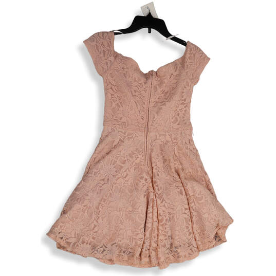 Womens Pink Floral Lace Cap Sleeve Back Zip Short Fit & Flare Dress Size 9 image number 2
