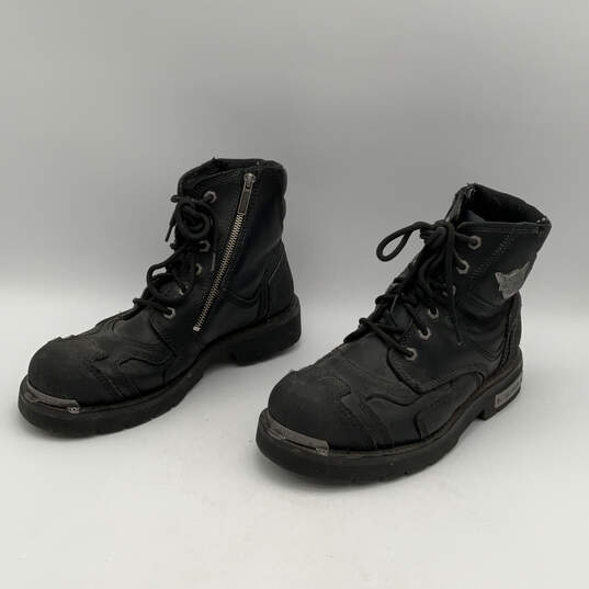 Mens Stealth D91642 Black Leather Round Toe Side Zip Biker Boot Size 10.5M image number 4